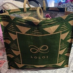 LOLOI Tote Bag Shopper Bag Double Strap Advertising Bag Green EUC